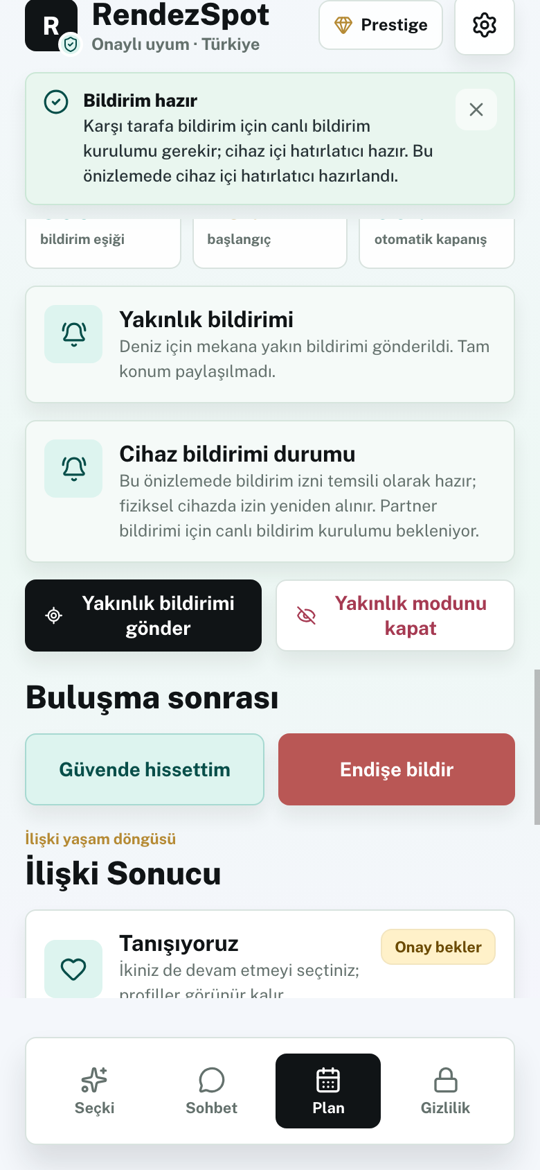 RendezSpot buluşma pusulası ekranı