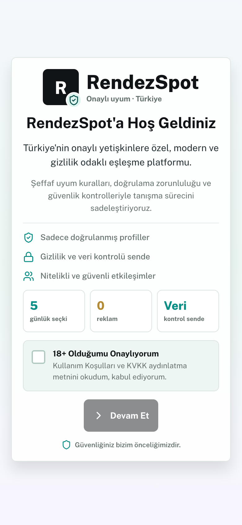 RendezSpot başlangıç ekranı